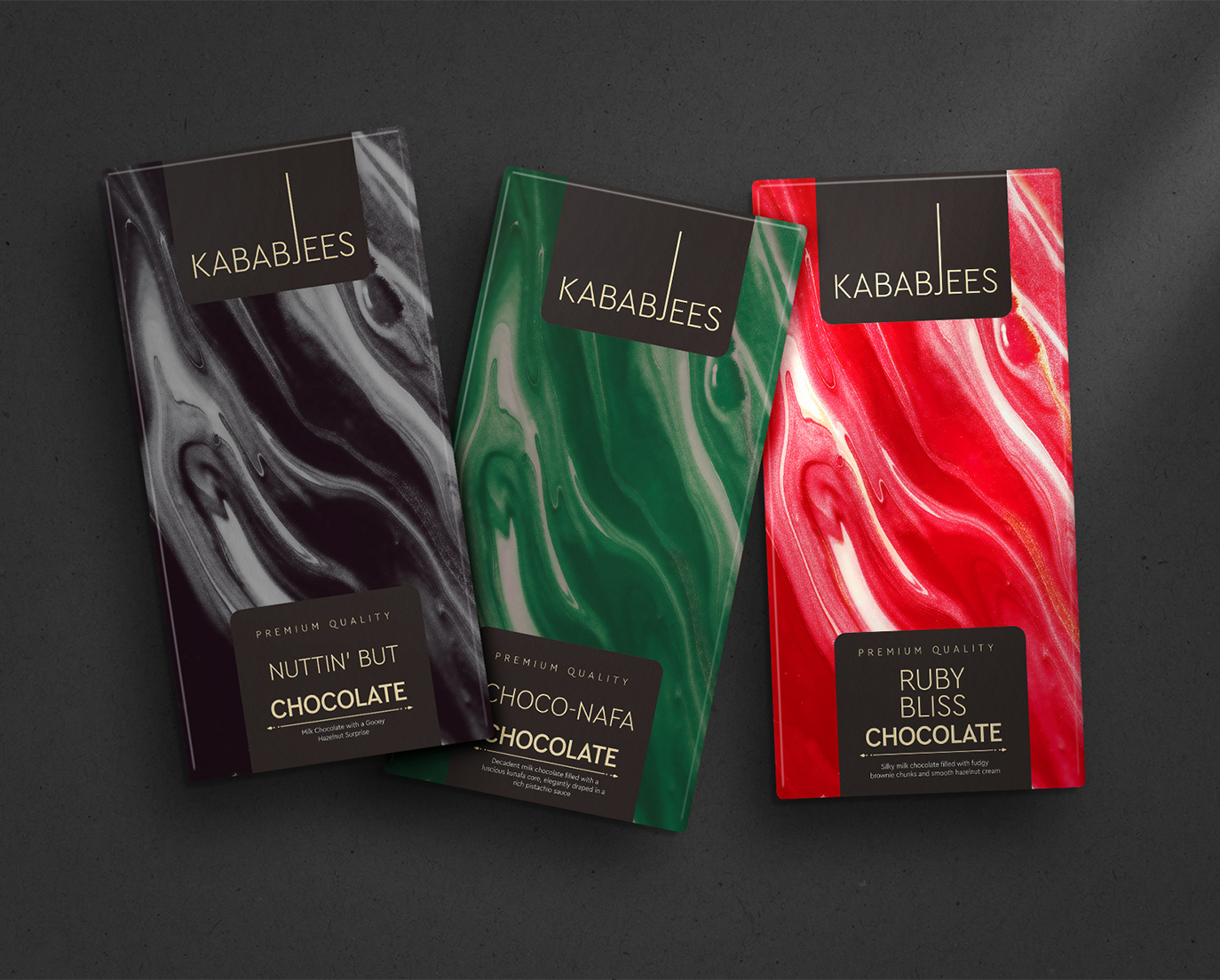 Elegant chocolate packaging design for Kababjees Chocolates by Comart Studios, featuring premium branding and rich visuals